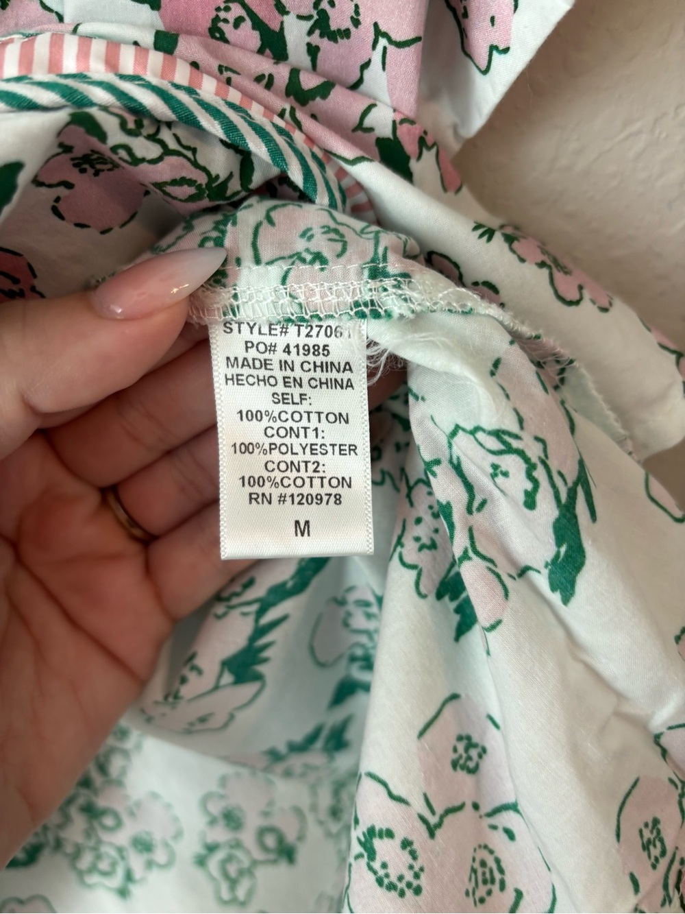 Entro Pink Green Floral Stripe Trim Ruffle Sleeve Top Size Medium - Picture 6 of 6